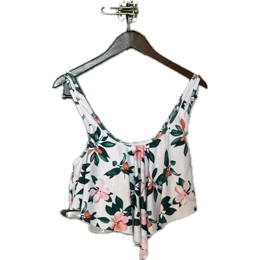 Blue and Pink Crop Tie Front‎ Tank Top